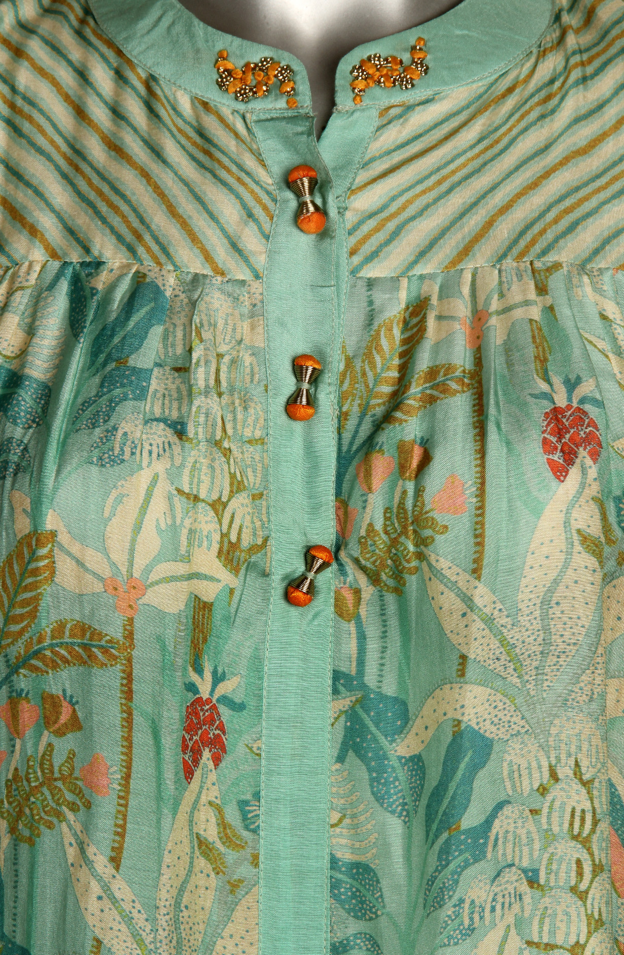 Women Green Printed A-Line Modal Top with Pants Co-Ords - 131-MTKT1827