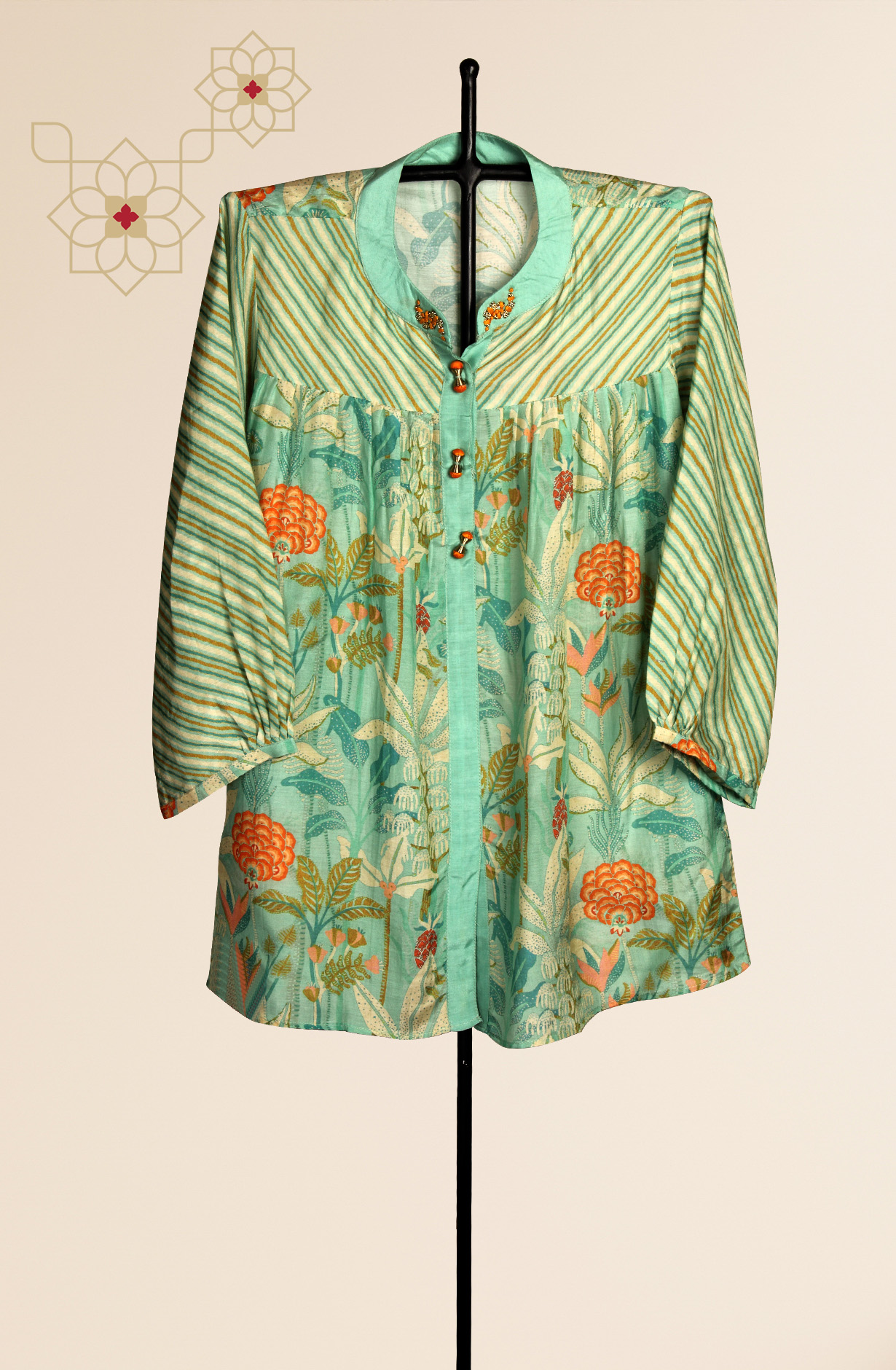 Women Green Printed A-Line Modal Top with Pants Co-Ords - 131-MTKT1827