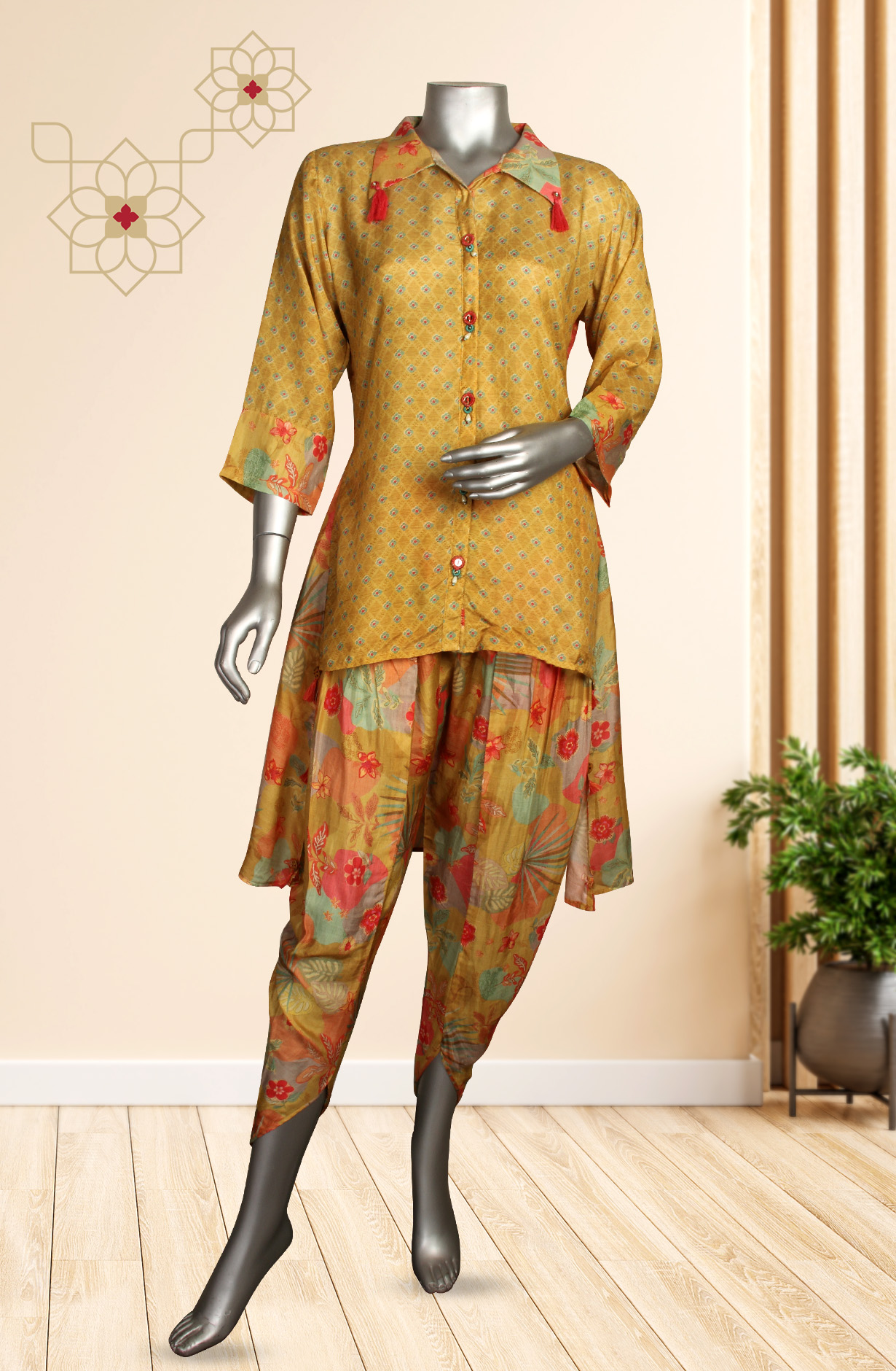 Multicolor Modal Printed Tunic with Dhoto Style Pants Co-Ords - 131-MTKT1853