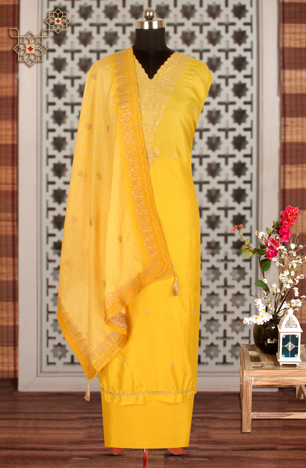 Yellow Beautiful Silk Salwar Kameez with Dupatta - 131-NAR2535A
