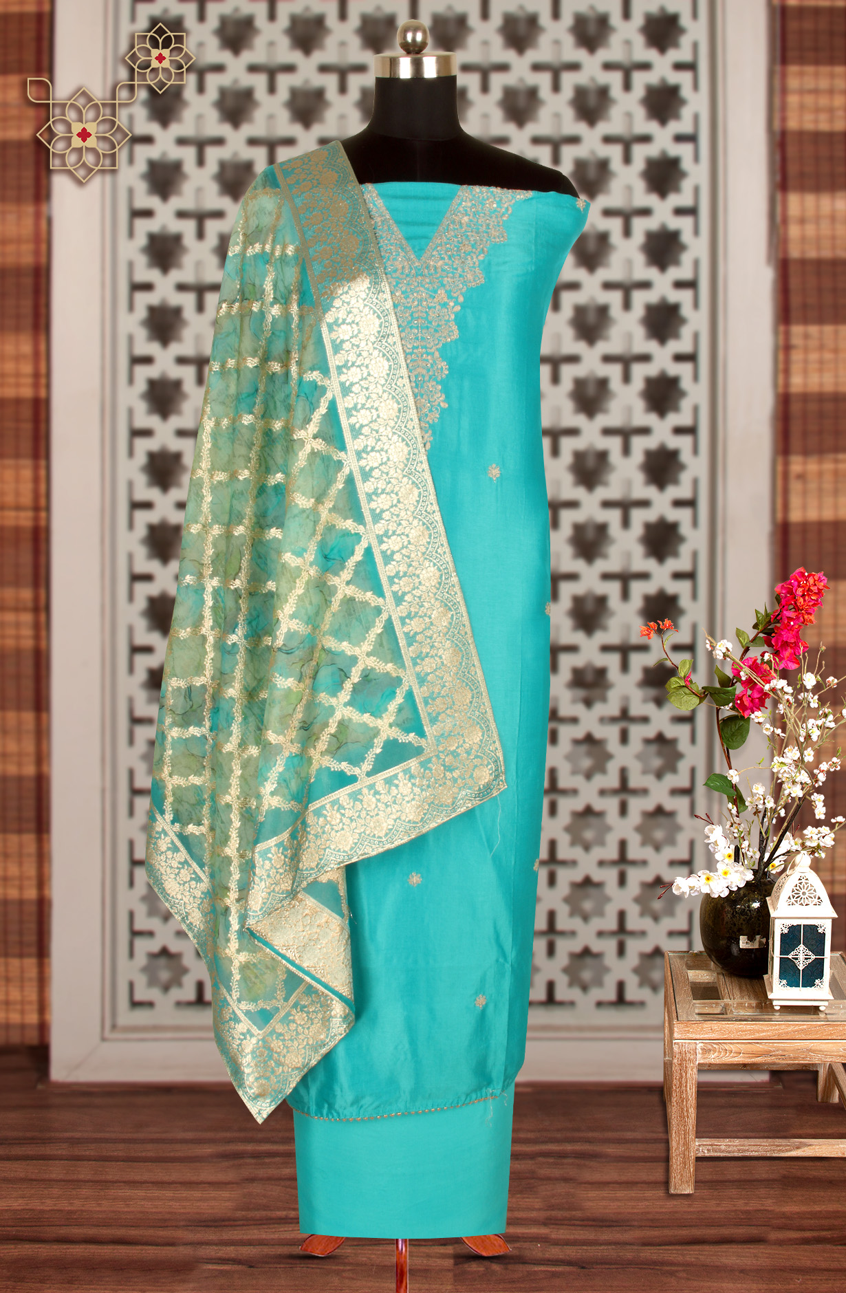 Firozi Beautiful Silk Salwar Kameez with Trendy Dupatta - 131-NAR2707