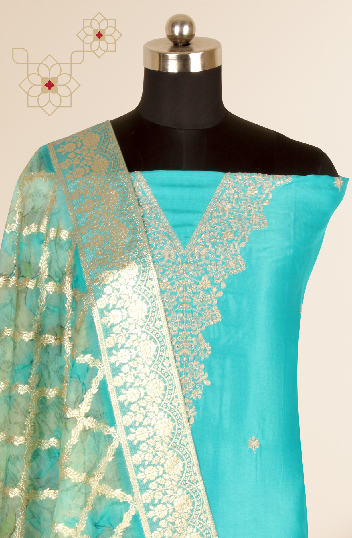 Firozi Beautiful Silk Salwar Kameez with Trendy Dupatta - 131-NAR2707