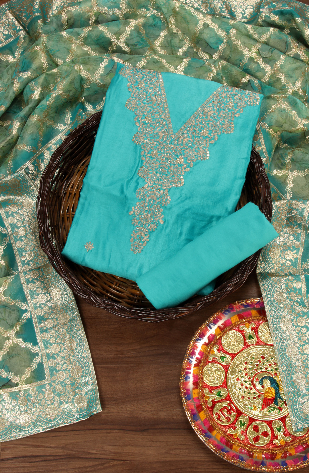 Firozi Beautiful Silk Salwar Kameez with Trendy Dupatta - 131-NAR2707