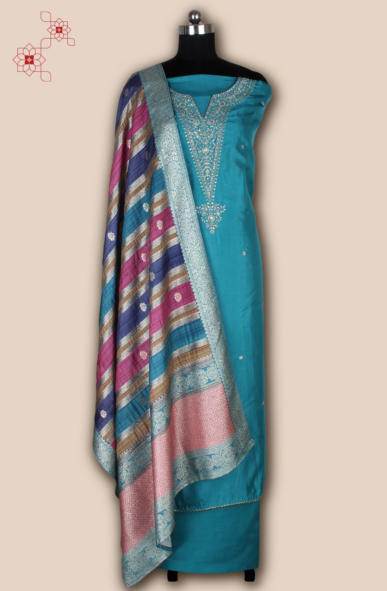 Firozi Silk Festive Salwar Kameez with Banarasi Silk Dupatta - 131-NAR2708