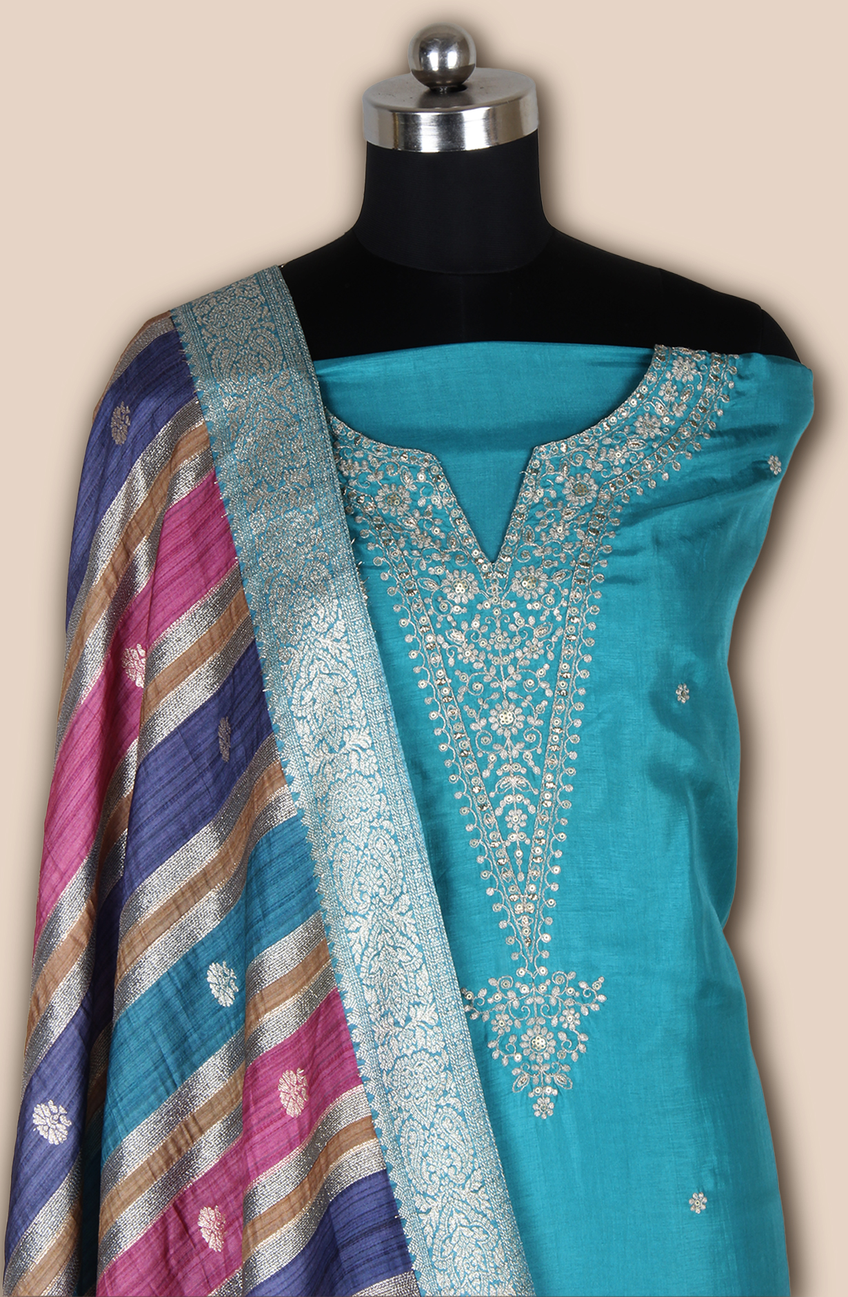 Firozi Silk Festive Salwar Kameez with Banarasi Silk Dupatta - 131-NAR2708