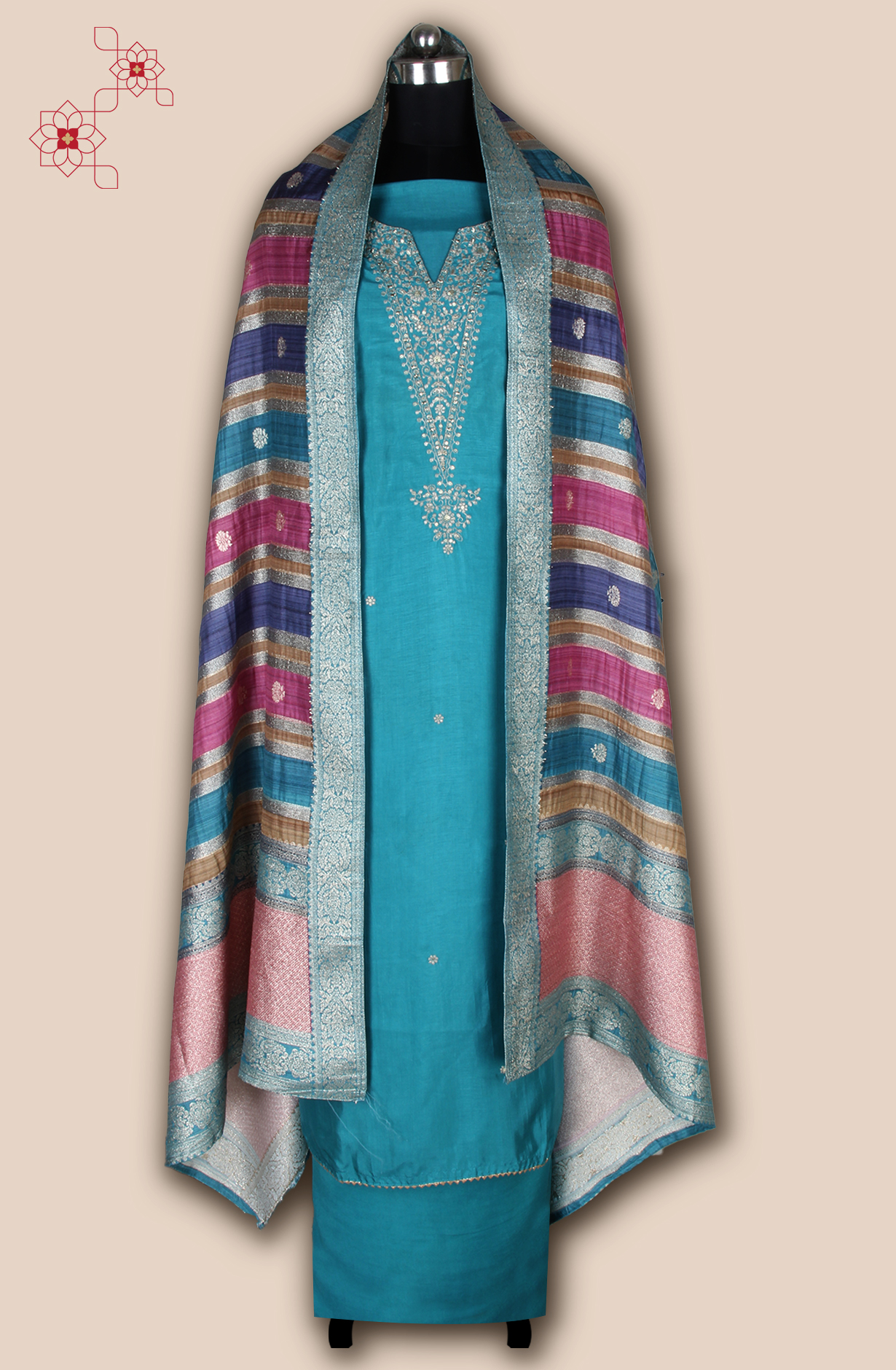 Firozi Silk Festive Salwar Kameez with Banarasi Silk Dupatta - 131-NAR2708