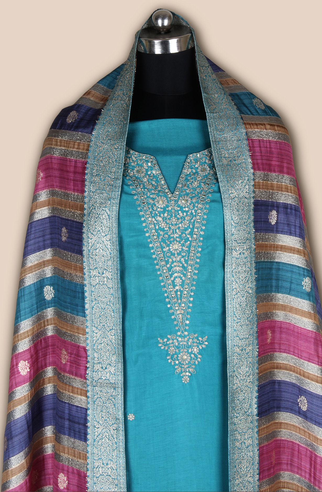 Firozi Silk Festive Salwar Kameez with Banarasi Silk Dupatta - 131-NAR2708