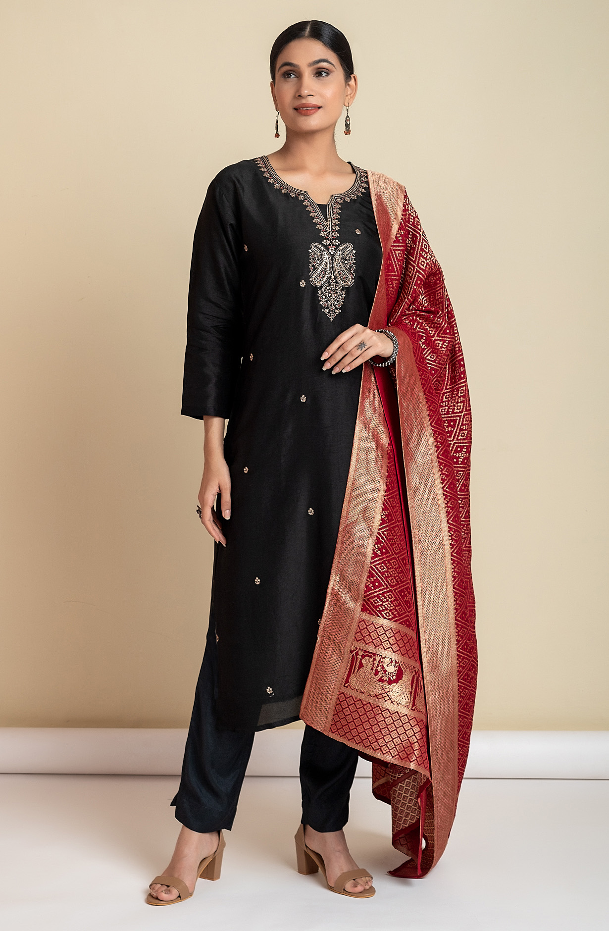 Black Silk Unstitched Partywear Designer Salwar Kameez - 131-NAR2718