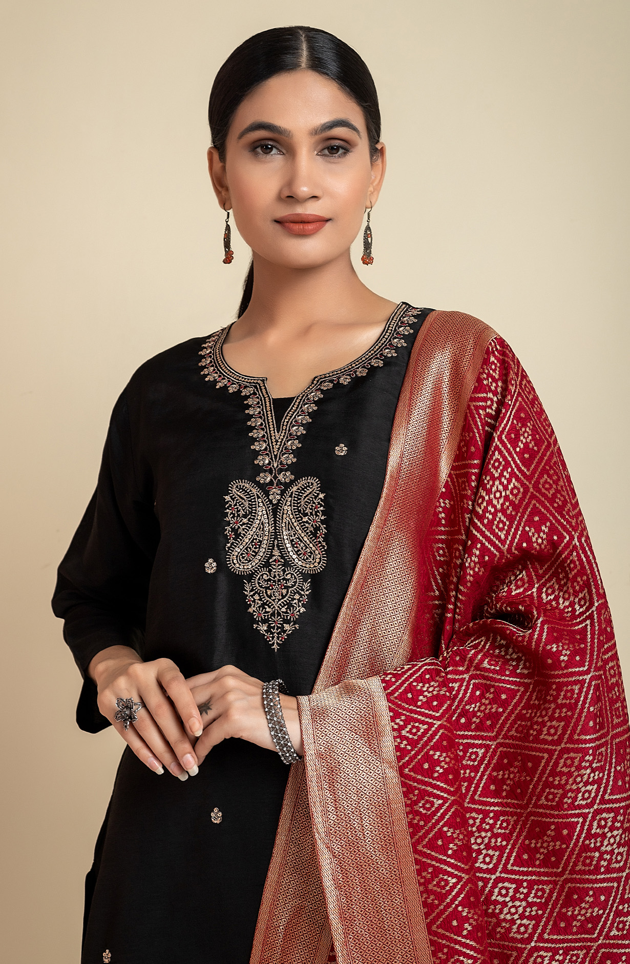 Black Silk Unstitched Partywear Designer Salwar Kameez - 131-NAR2718