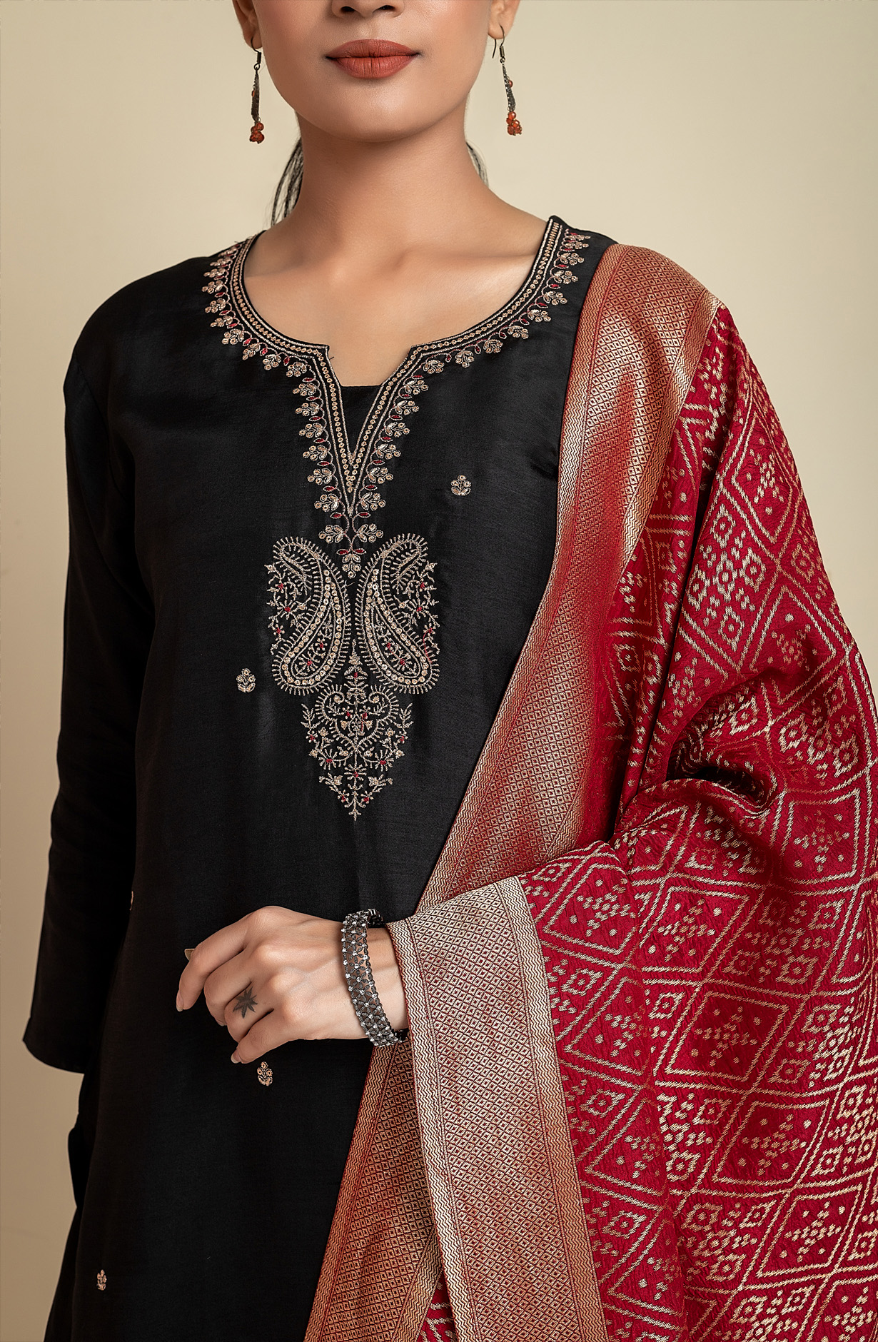 Black Silk Unstitched Partywear Designer Salwar Kameez - 131-NAR2718