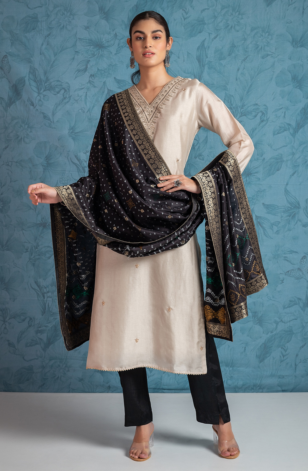 Cream Silk Unstitched Partywear Designer Salwar Kameez - 131-NAR2720