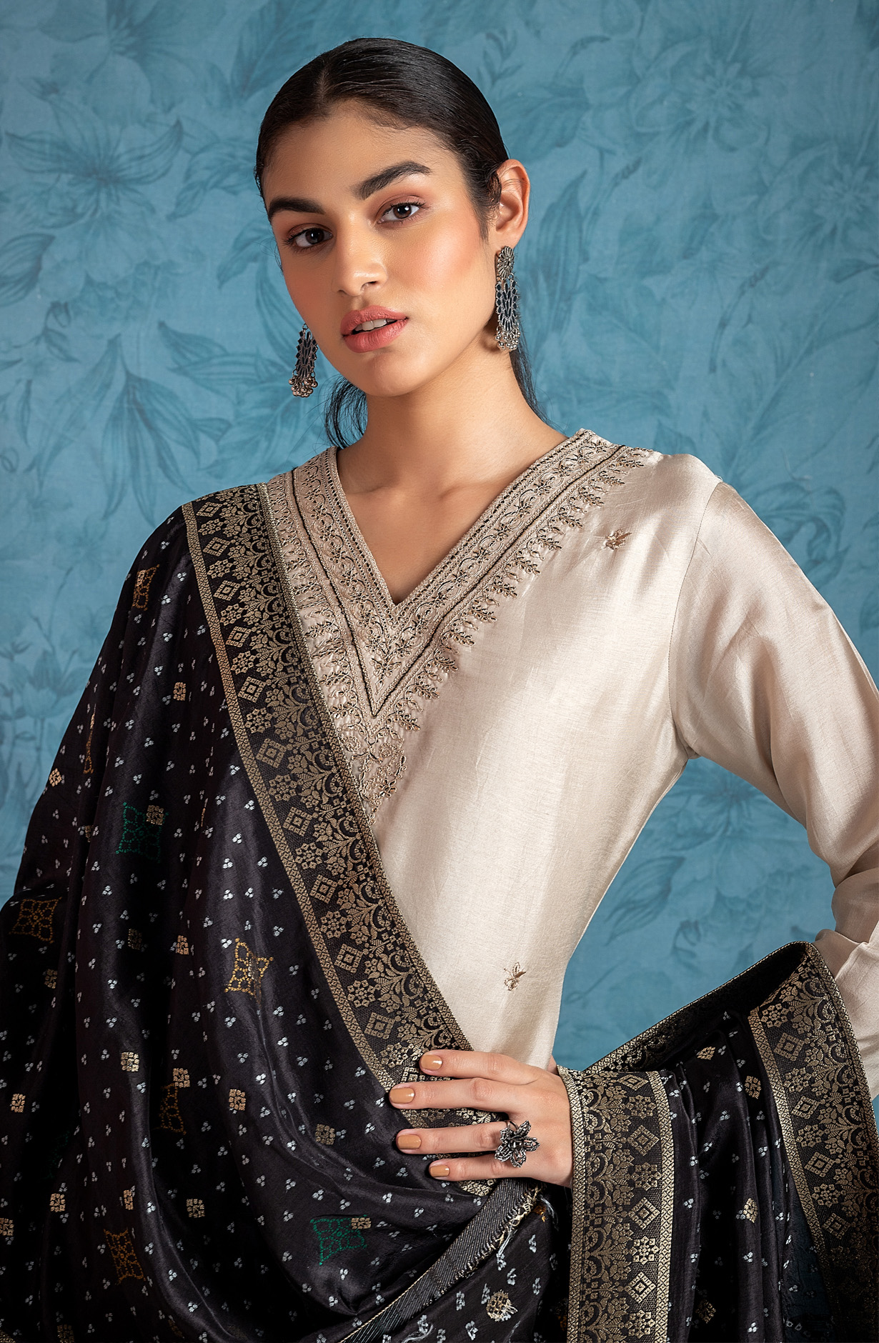 Cream Silk Unstitched Partywear Designer Salwar Kameez - 131-NAR2720
