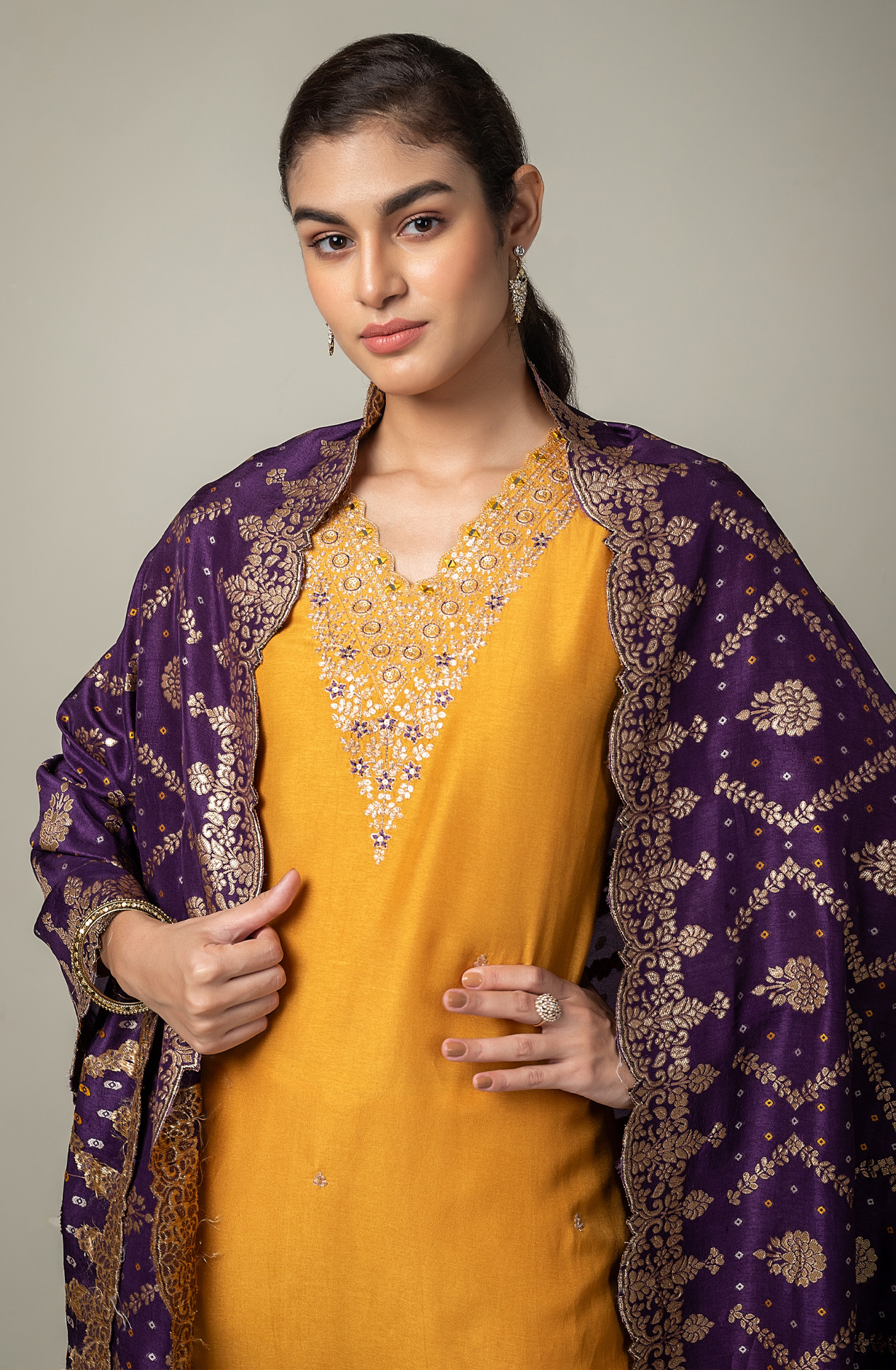 Mustard Yellow Silk Unstitched Partywear Designer Salwar Kameez - 131-NAR2723