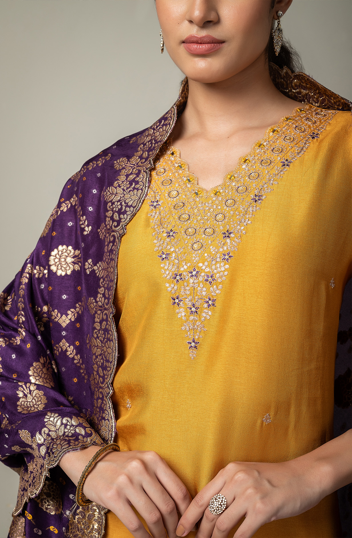 Mustard Yellow Silk Unstitched Partywear Designer Salwar Kameez - 131-NAR2723