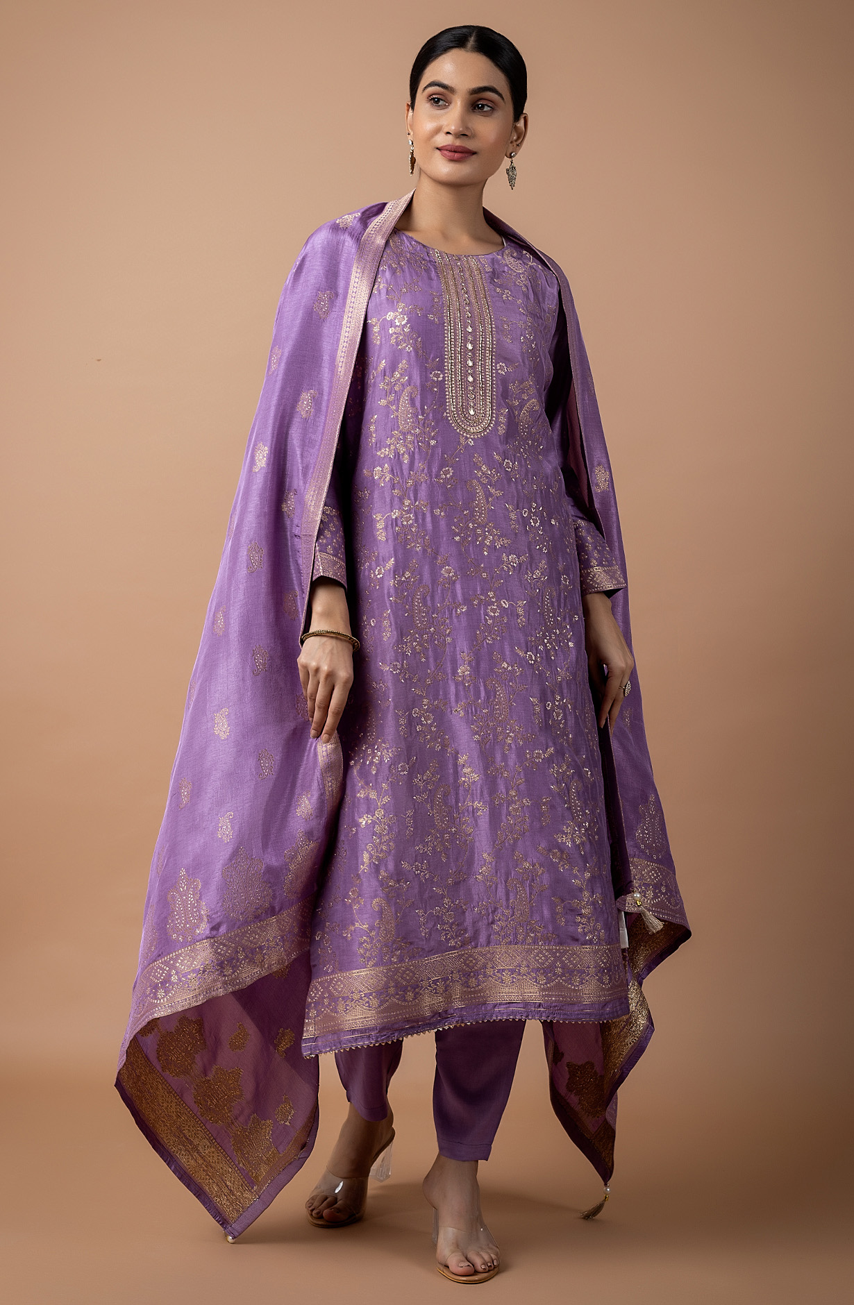 Purple Silk Unstitched Partywear Designer Salwar Kameez - 131-NAR2748