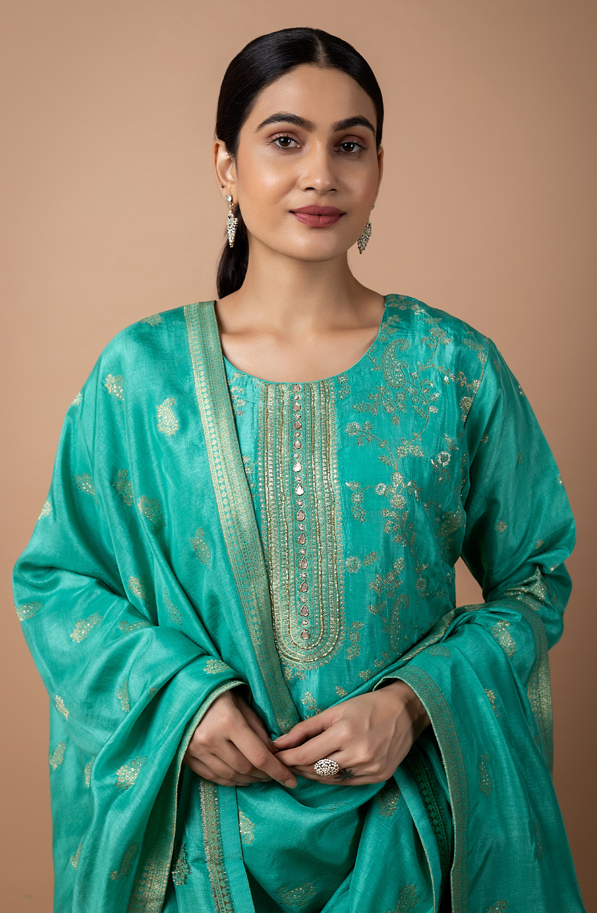Green Silk Unstitched Partywear Designer Salwar Kameez - 131-NAR2748A