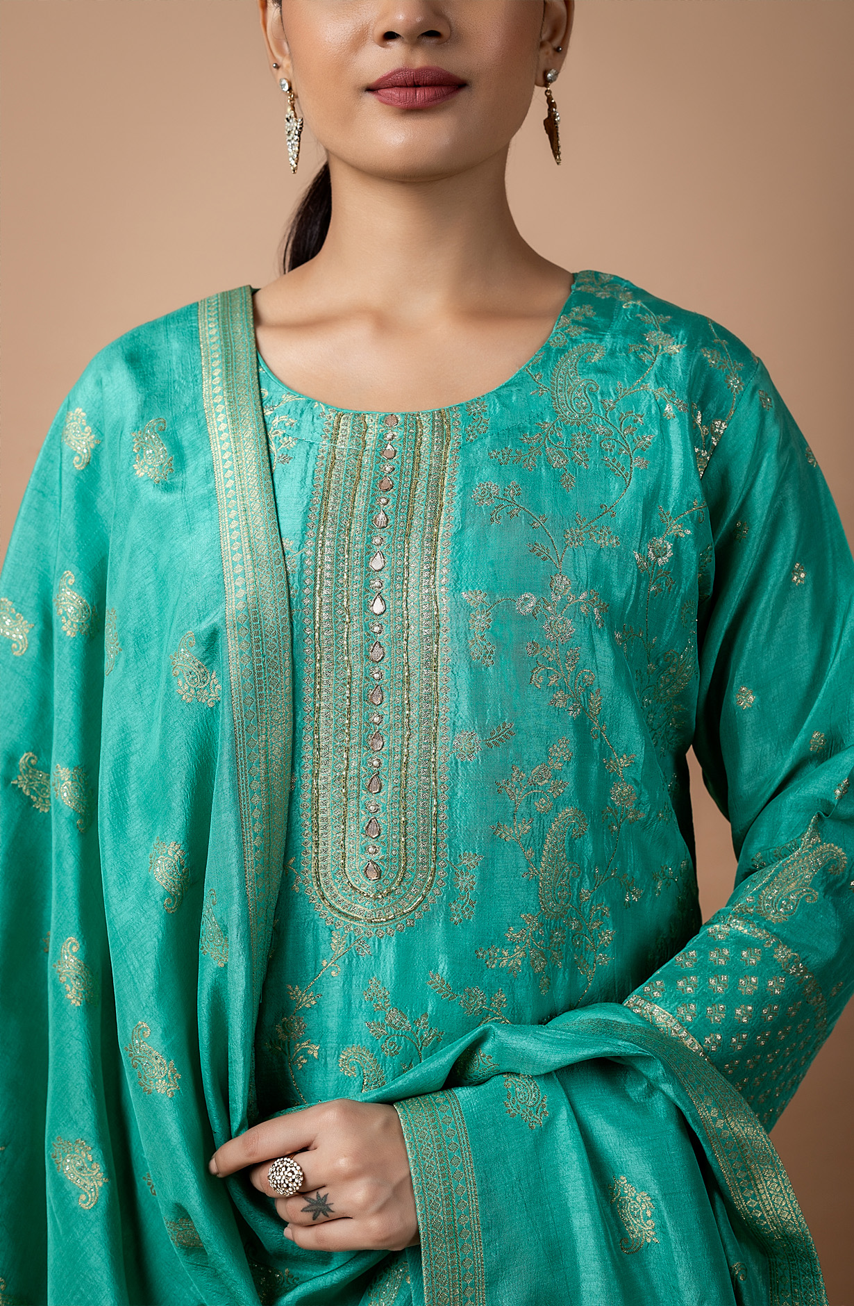 Green Silk Unstitched Partywear Designer Salwar Kameez - 131-NAR2748A