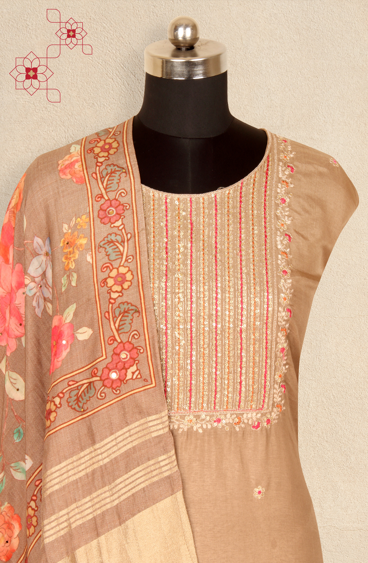 Beige Silk Unstitched Partywear Designer Salwar Kameez - 131-NAR2751