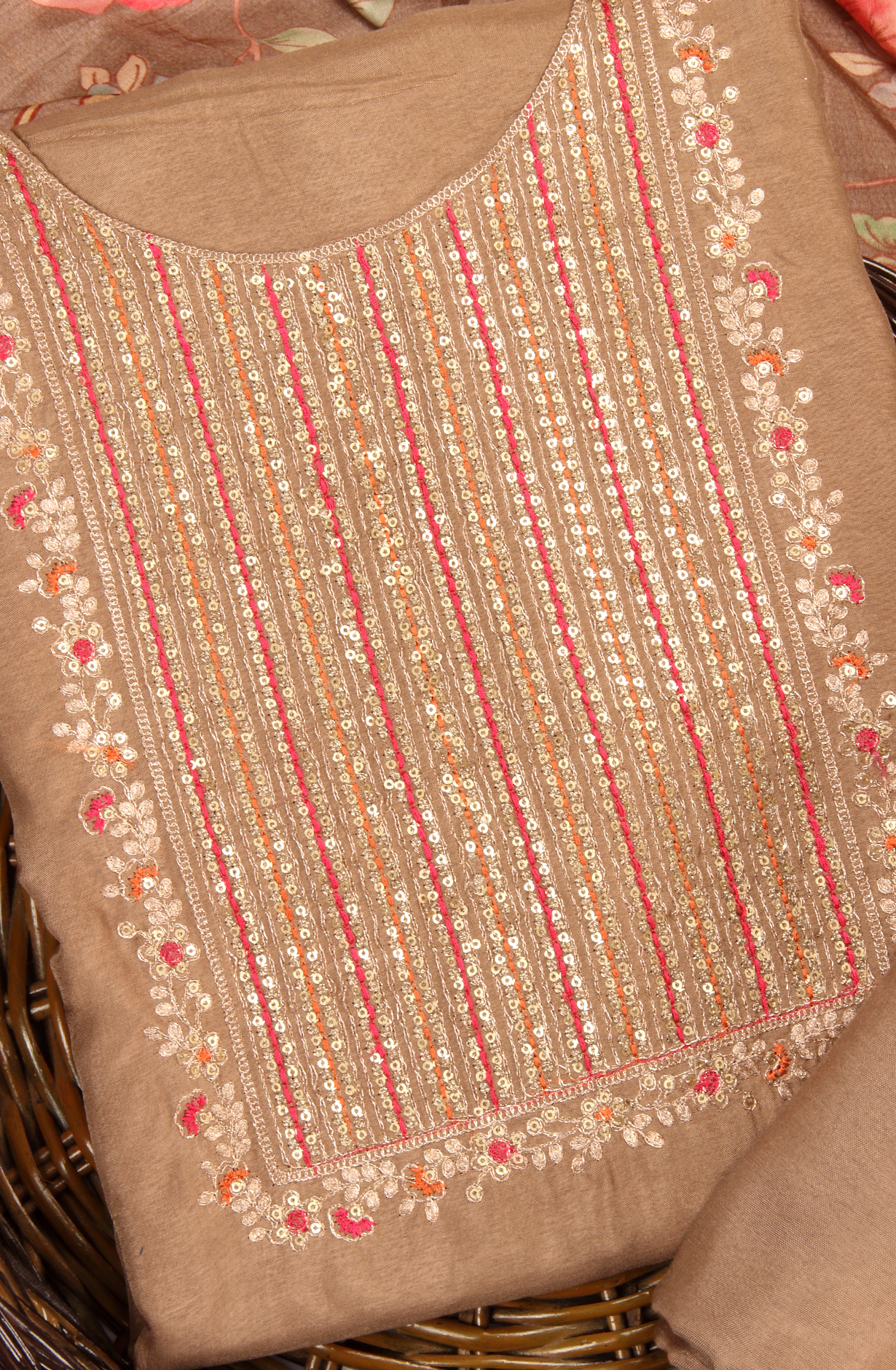 Beige Silk Unstitched Partywear Designer Salwar Kameez - 131-NAR2751