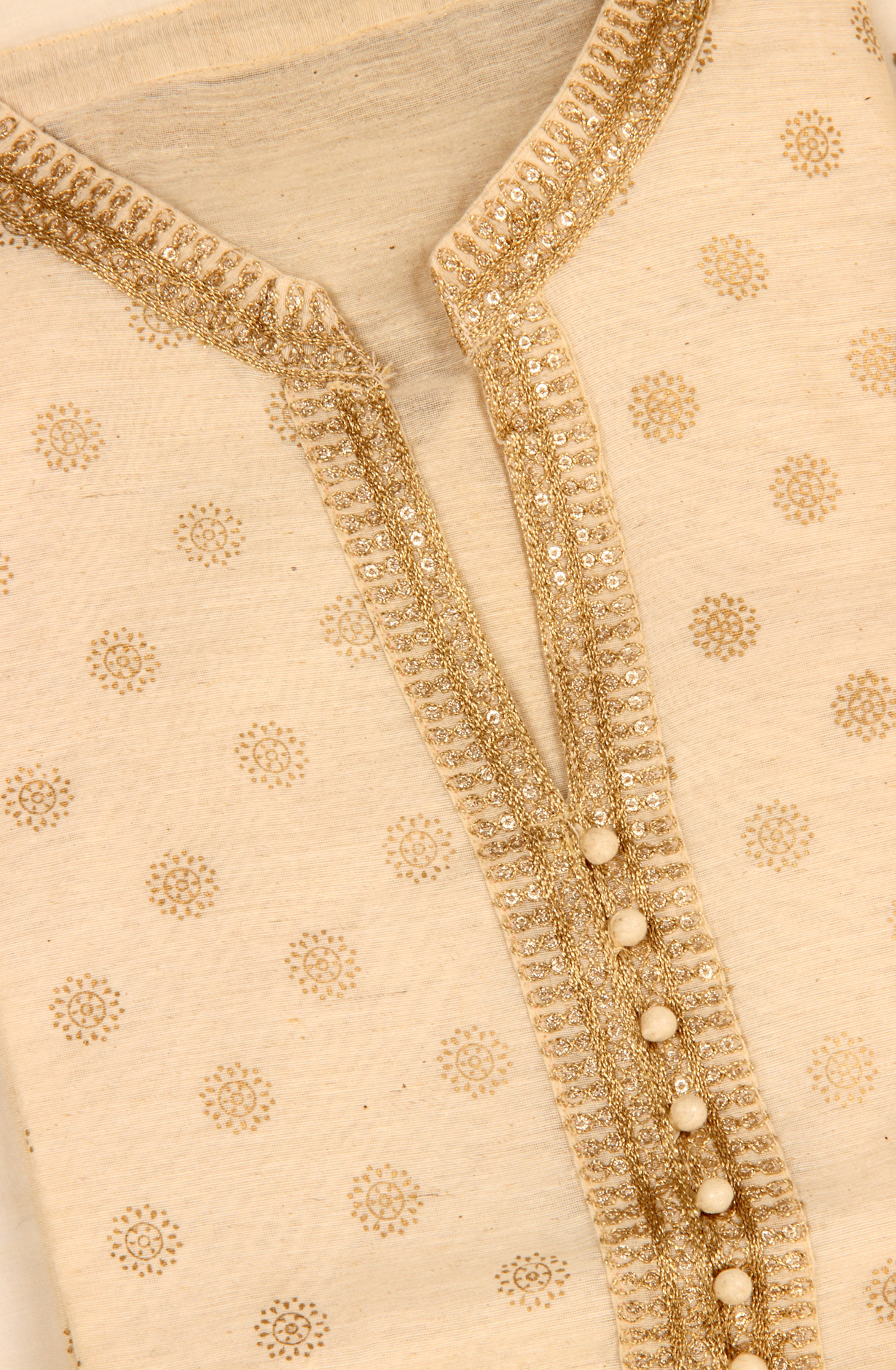 Cream Chanderi Cotton Beautiful Semi Stitched Salwar Kameez with Dupatta - 131-NF4242B