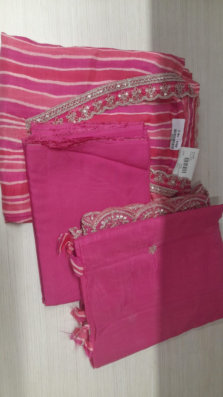 Rani Pink Muslin Unstitched Salwar Suit with Chanderi Dupatta - 131-NF6789A