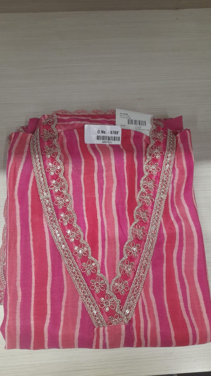 Rani Pink Muslin Unstitched Salwar Suit with Chanderi Dupatta - 131-NF6789A