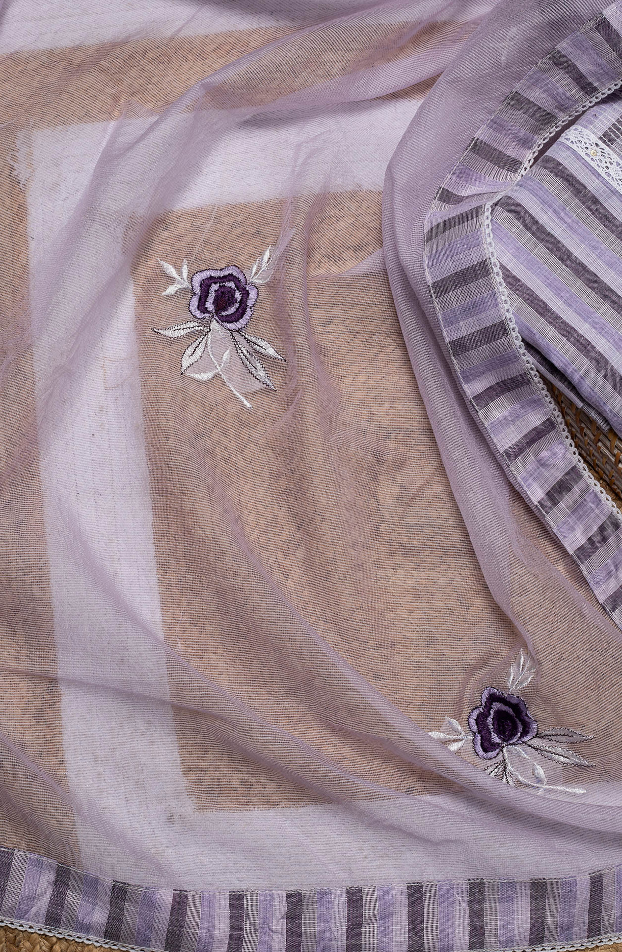 Lavender Cotton Lace Work Salwar Suit with Kota Dupatta - 131-NV3660