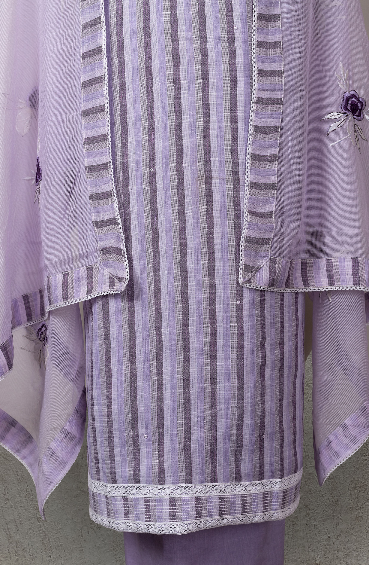 Lavender Cotton Lace Work Salwar Suit with Kota Dupatta - 131-NV3660