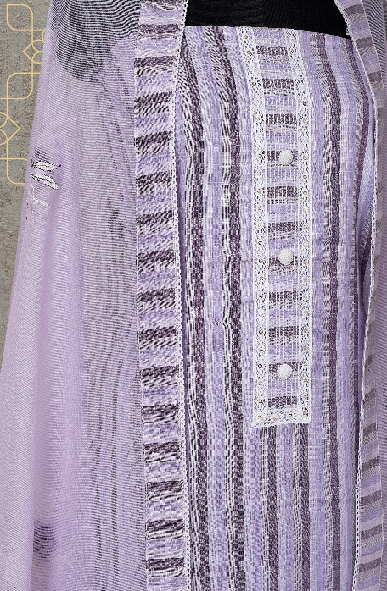 Lavender Cotton Lace Work Salwar Suit with Kota Dupatta - 131-NV3660