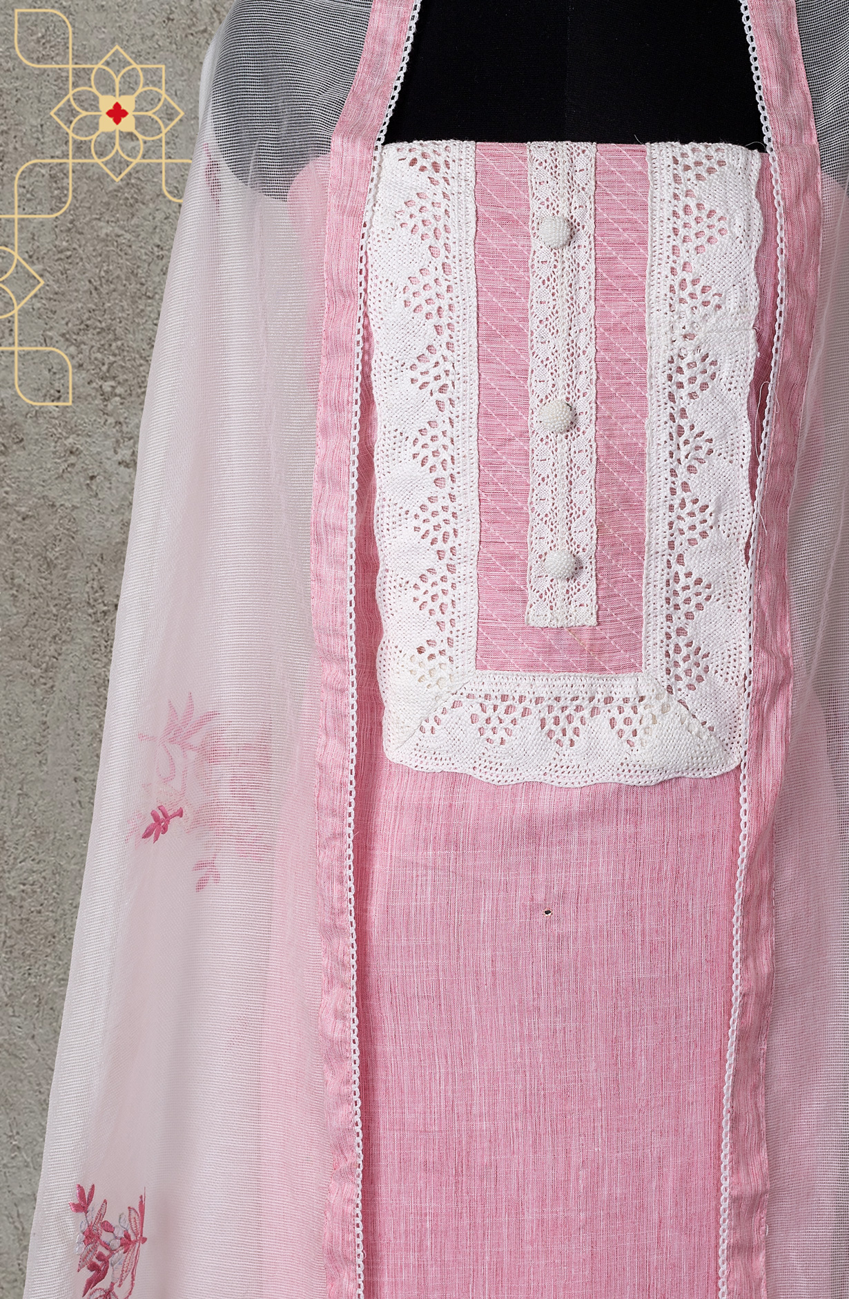 Pink Cotton Lace Work Salwar Suit with Kota Dupatta - 131-NV3890