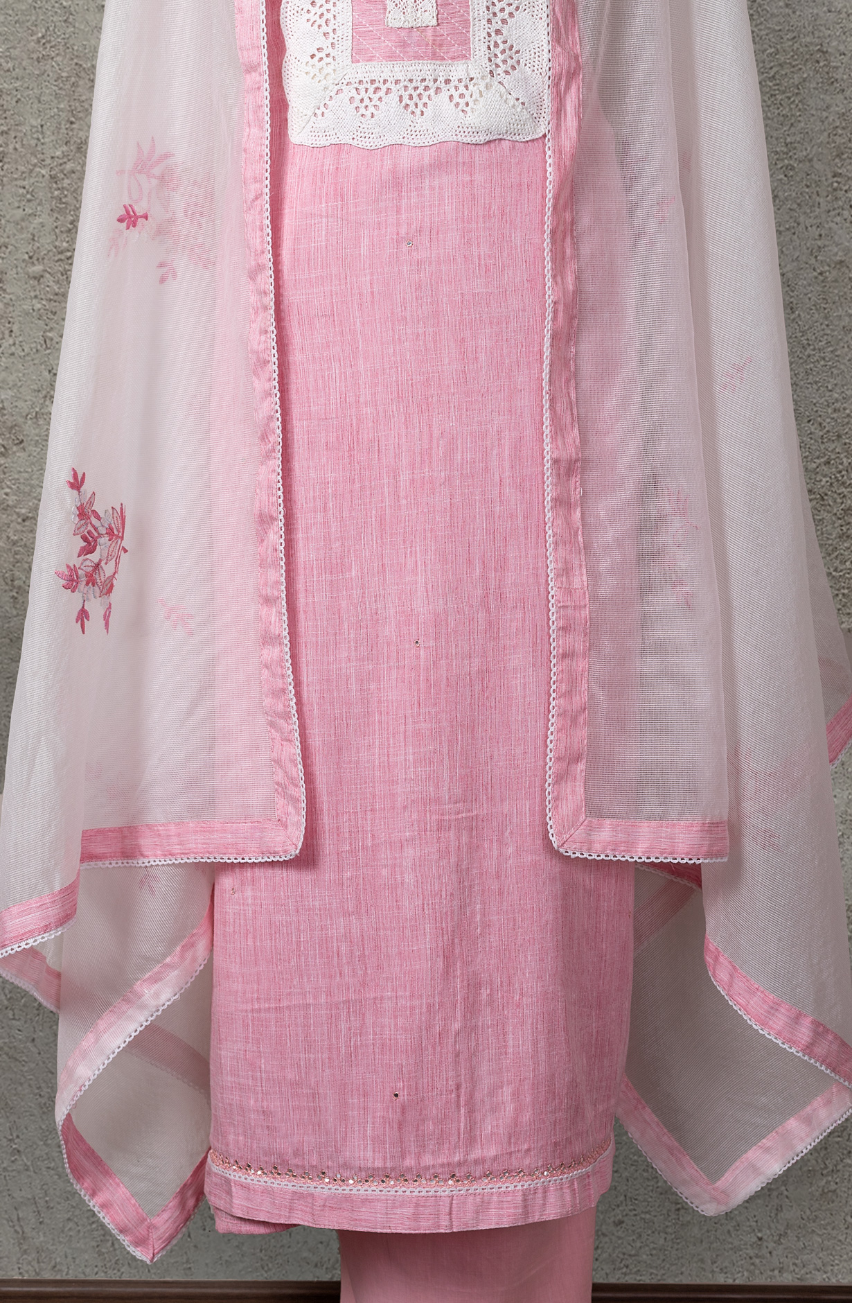 Pink Cotton Lace Work Salwar Suit with Kota Dupatta - 131-NV3890