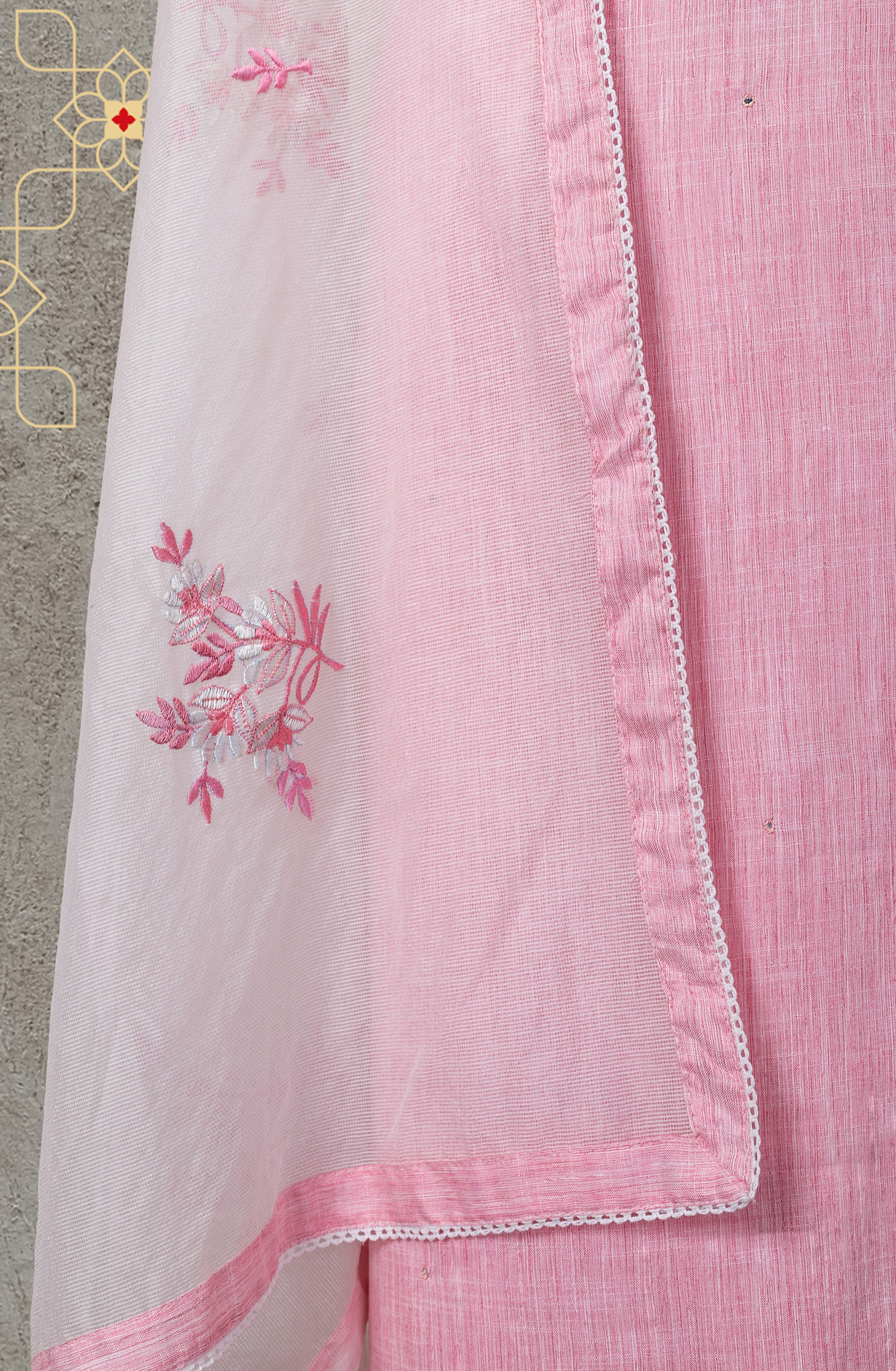 Pink Cotton Lace Work Salwar Suit with Kota Dupatta - 131-NV3890