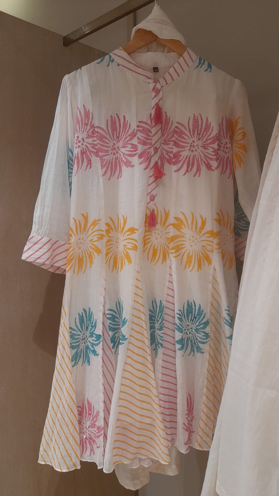 Cream and Pink Stitched Cotton Embroidered Salwar Suit with Dupatta - 131-RA9887 - Available Size M to XXL