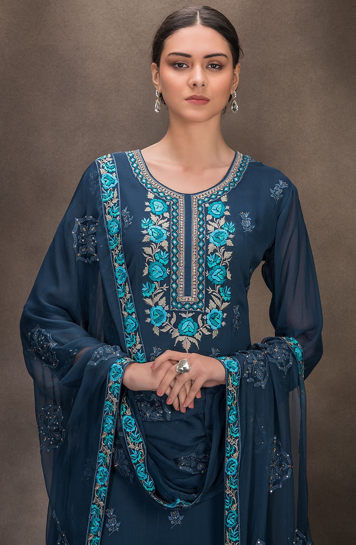Blue Georgette Embroidered Salwar Kameez with Chiffon Dupatta - 131-RC4060B