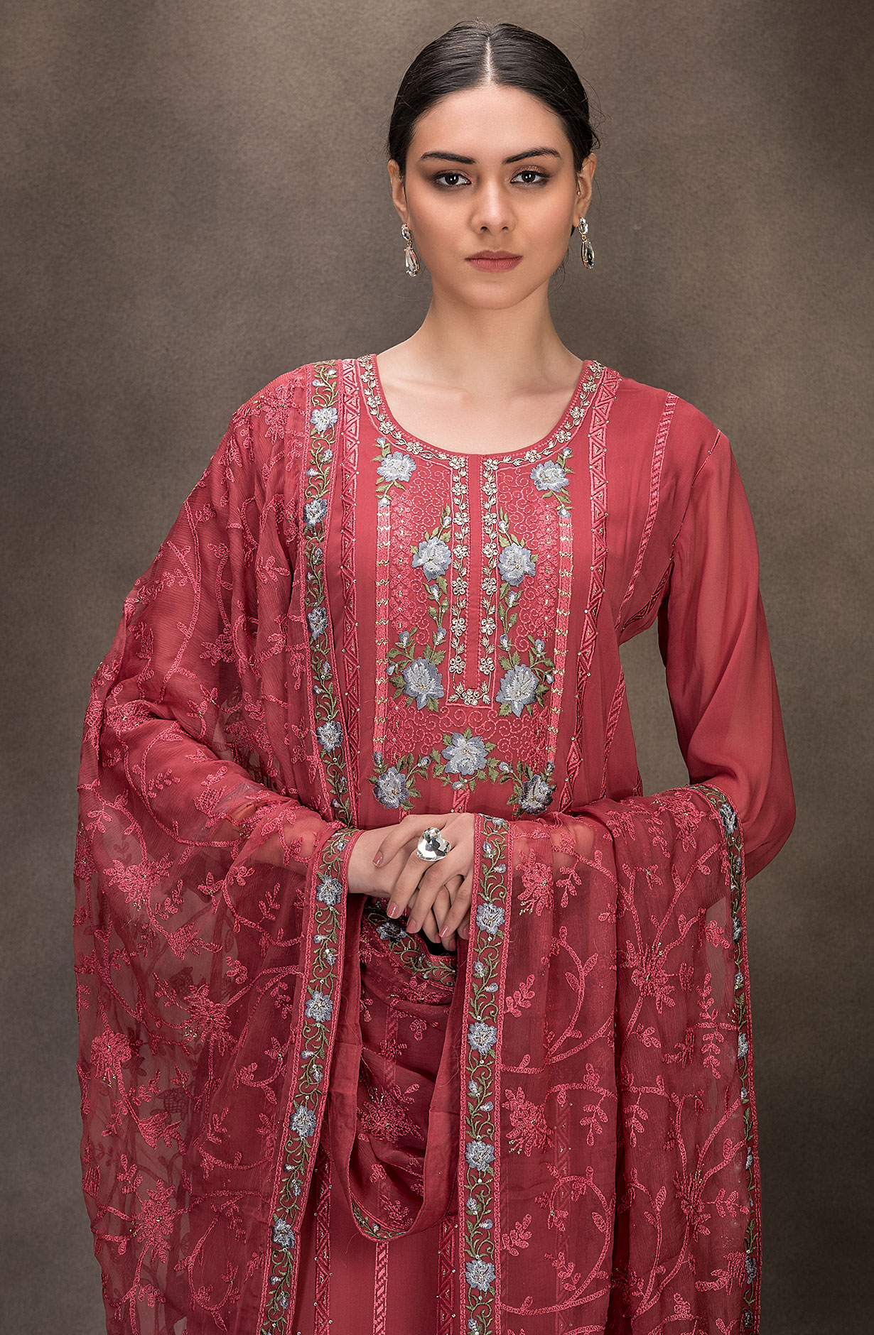 Maroon Georgette Embroidered Salwar Kameez with Chiffon Dupatta - 131-RC4060C