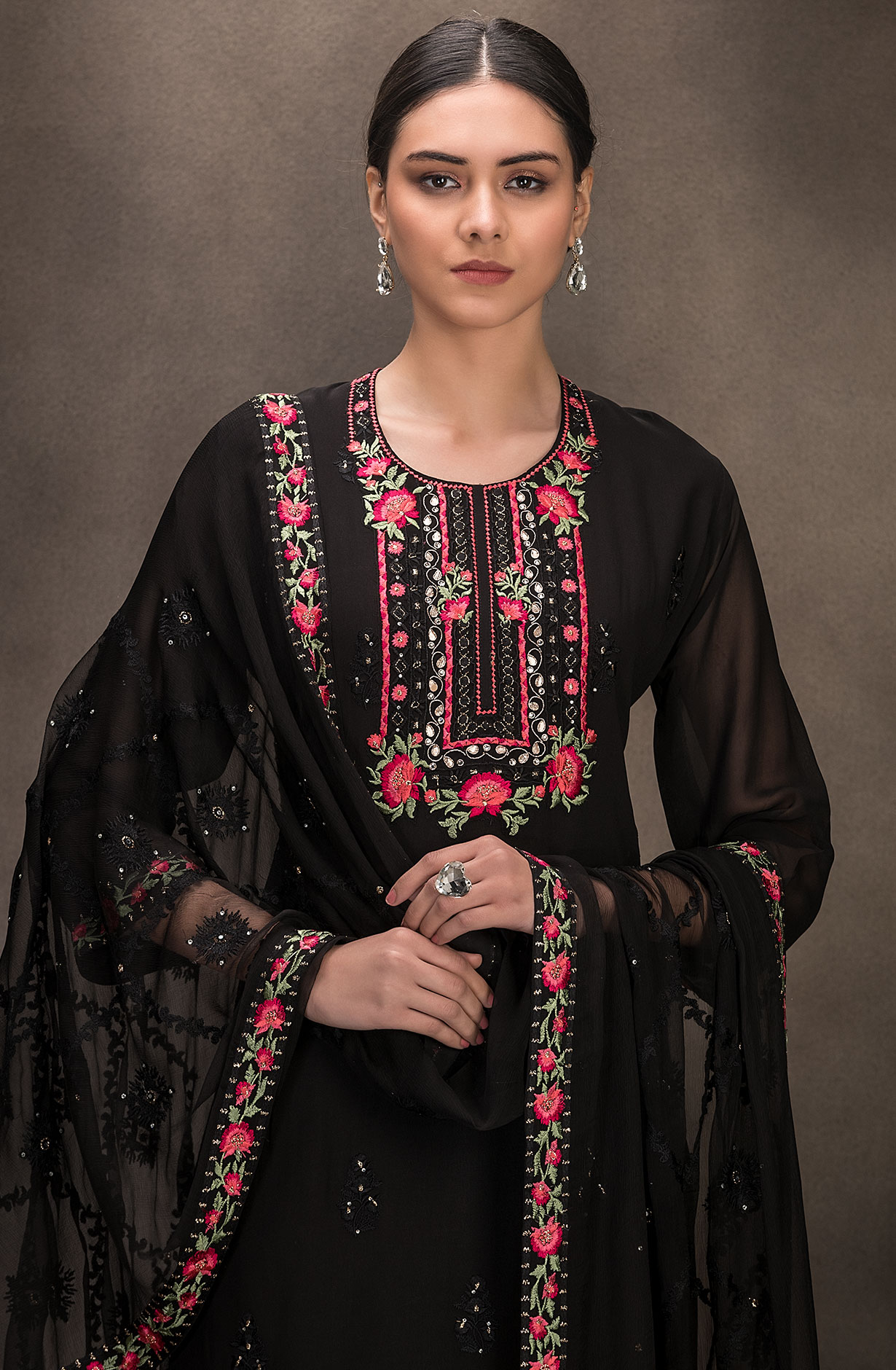 Black Georgette Embroidered Salwar Kameez with Chiffon Dupatta - 131-RC4060D
