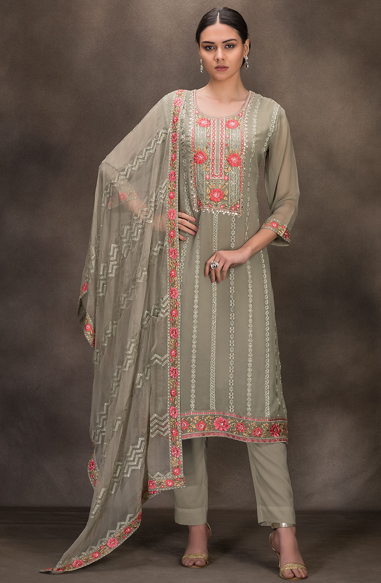 Pista Green Georgette Embroidered Salwar Kameez with Chiffon Dupatta - 131-RC4060F
