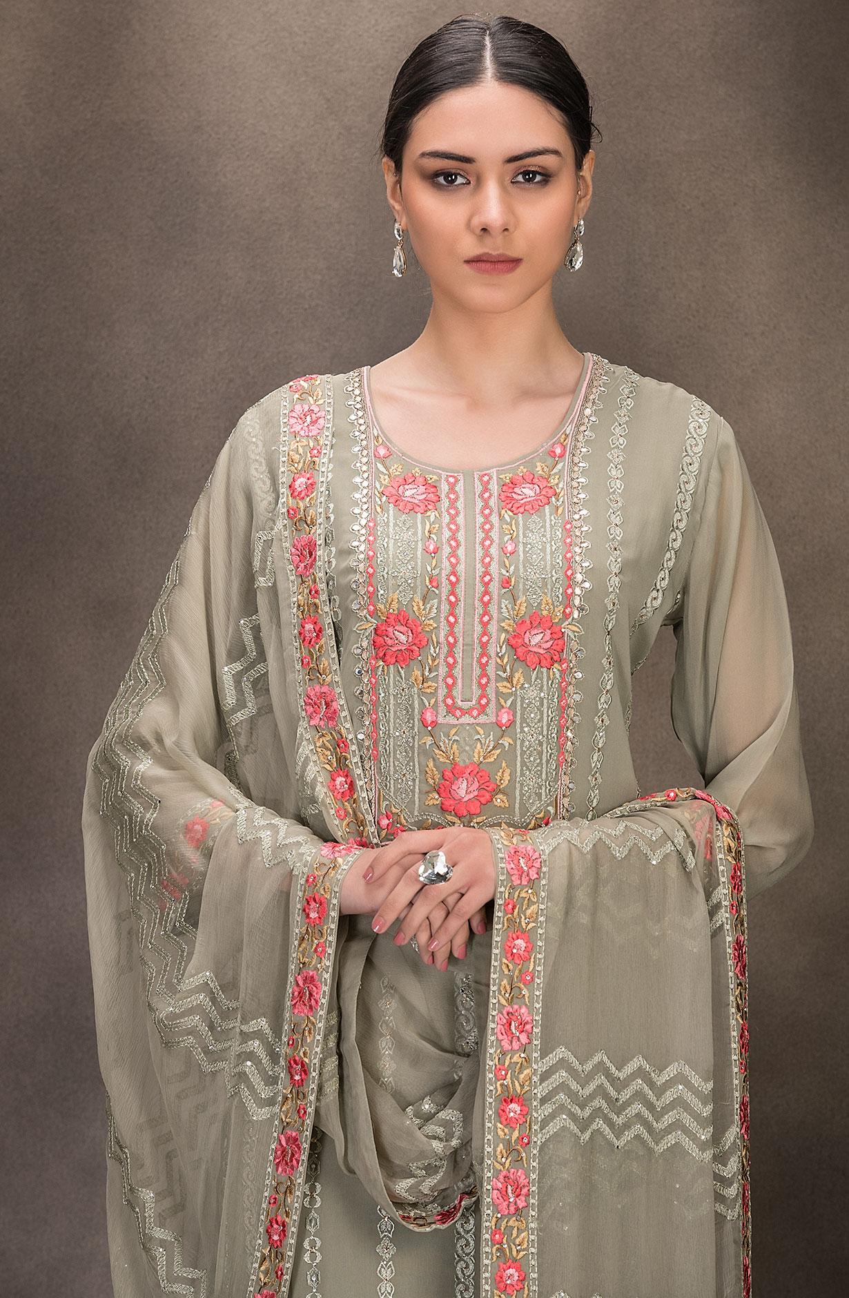 Pista Green Georgette Embroidered Salwar Kameez with Chiffon Dupatta - 131-RC4060F