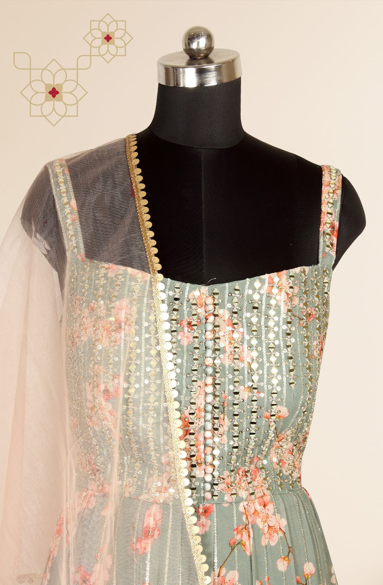 Olive Green Designer Readymade Georgette Gown with Net Dupatta - 131-RCG0902