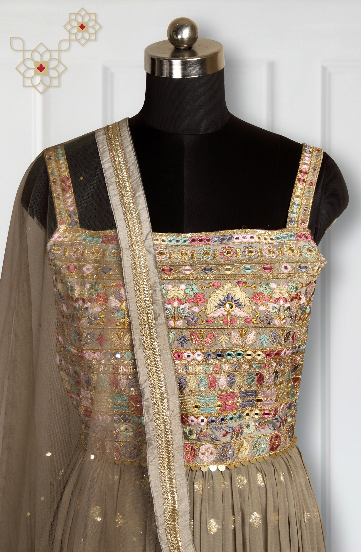 Beige Designer Readymade Georgette Gown with Net Dupatta - 131-RCGB1272