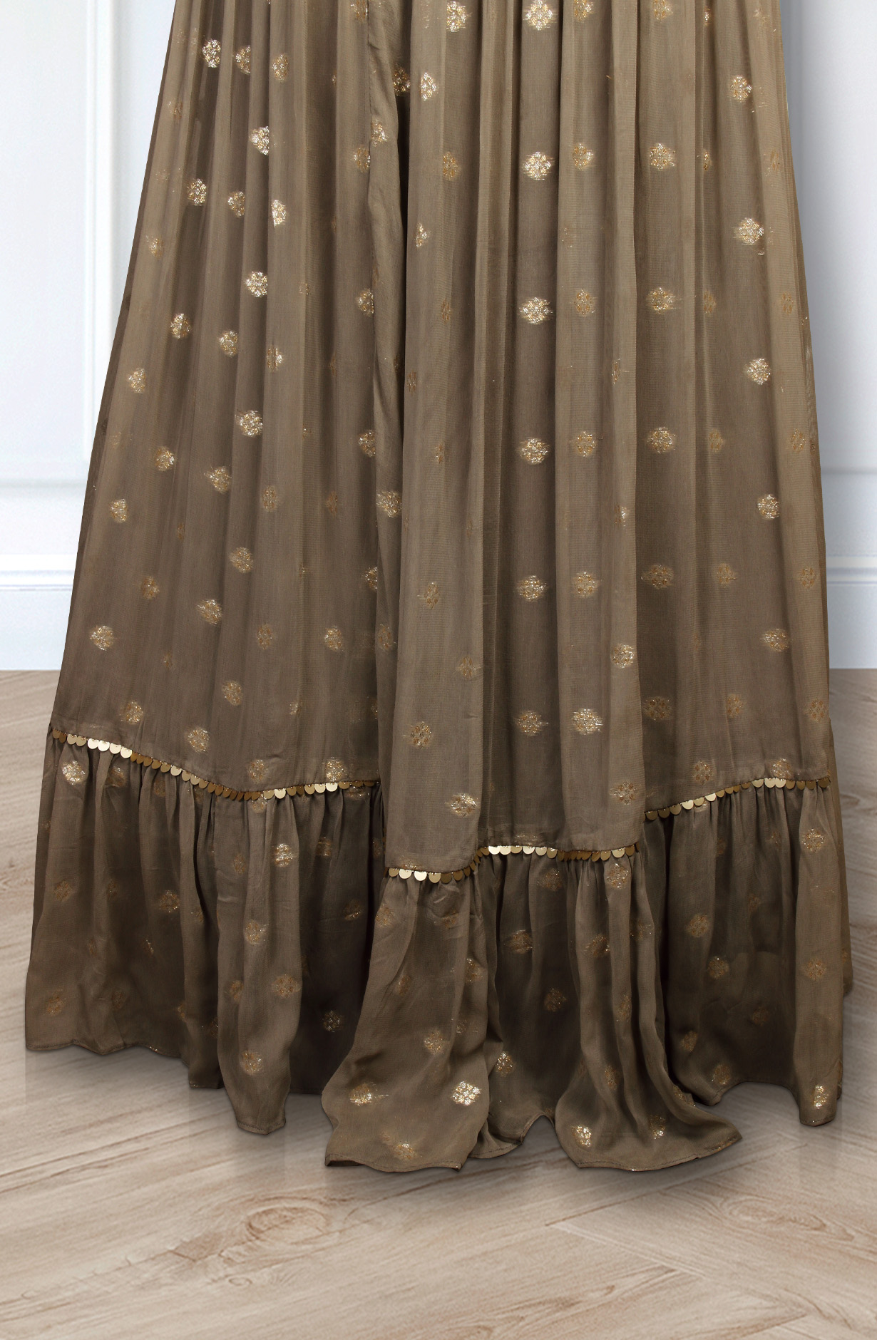 Beige Designer Readymade Georgette Gown with Net Dupatta - 131-RCGB1272