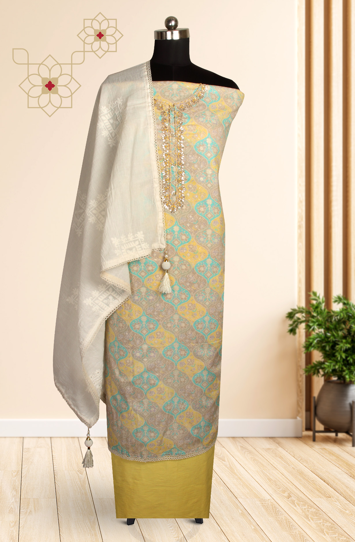 Multi-coloured Cotton Printed Salwar Suit with Beautiful Dupatta - 131-RT5205B