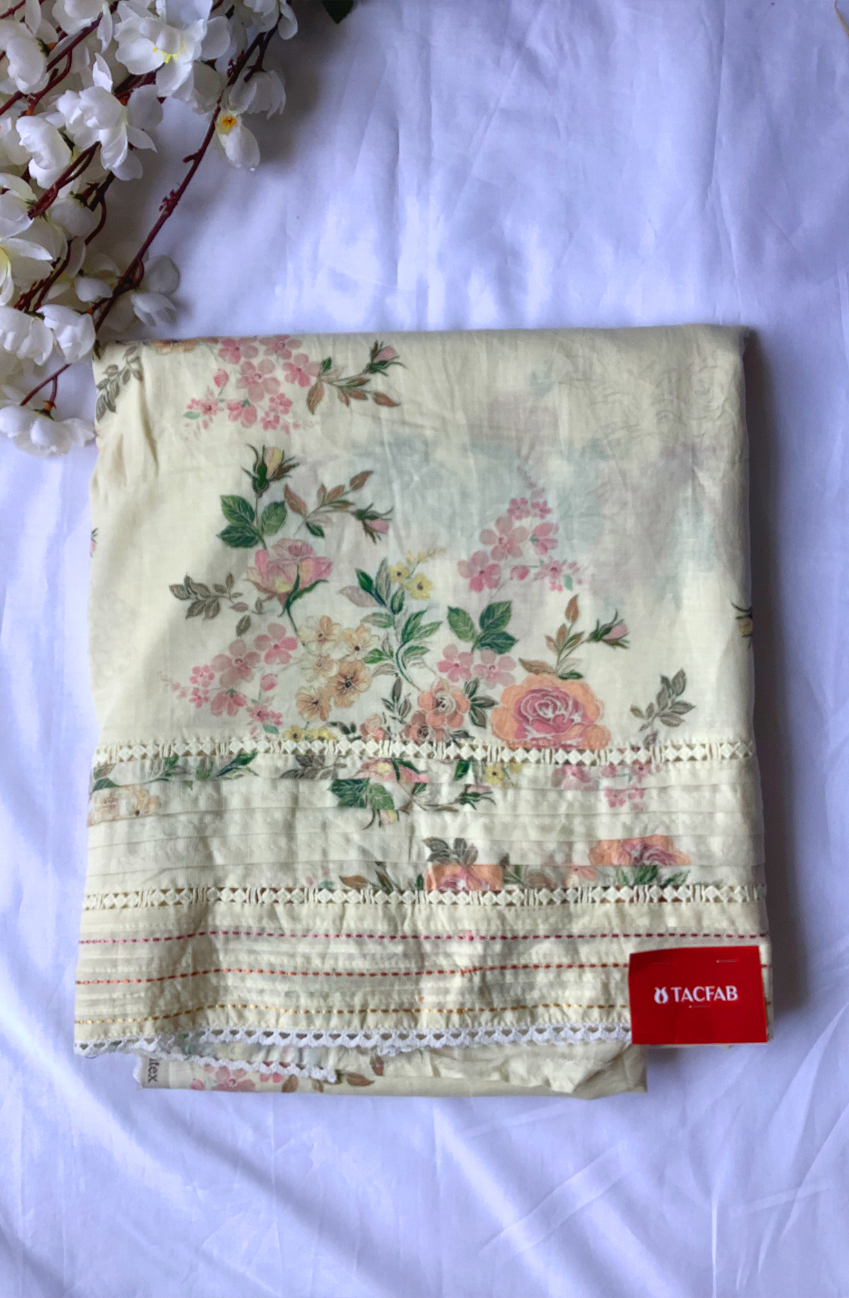 Cream Cotton Unstitched Printed Suit with Trendy Dupatta - 131-RTL365