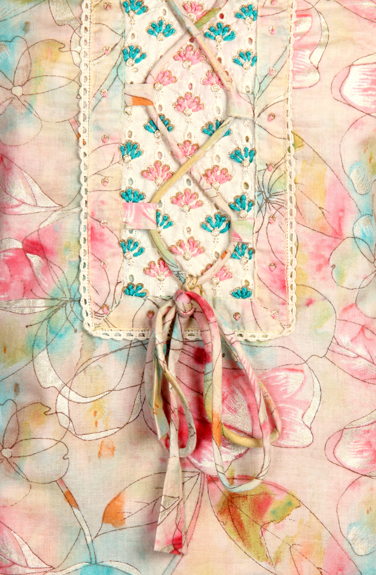 Multi-coloured Cotton Suit-set with Beautiful Chiffon Dupatta - 131-SAF2355