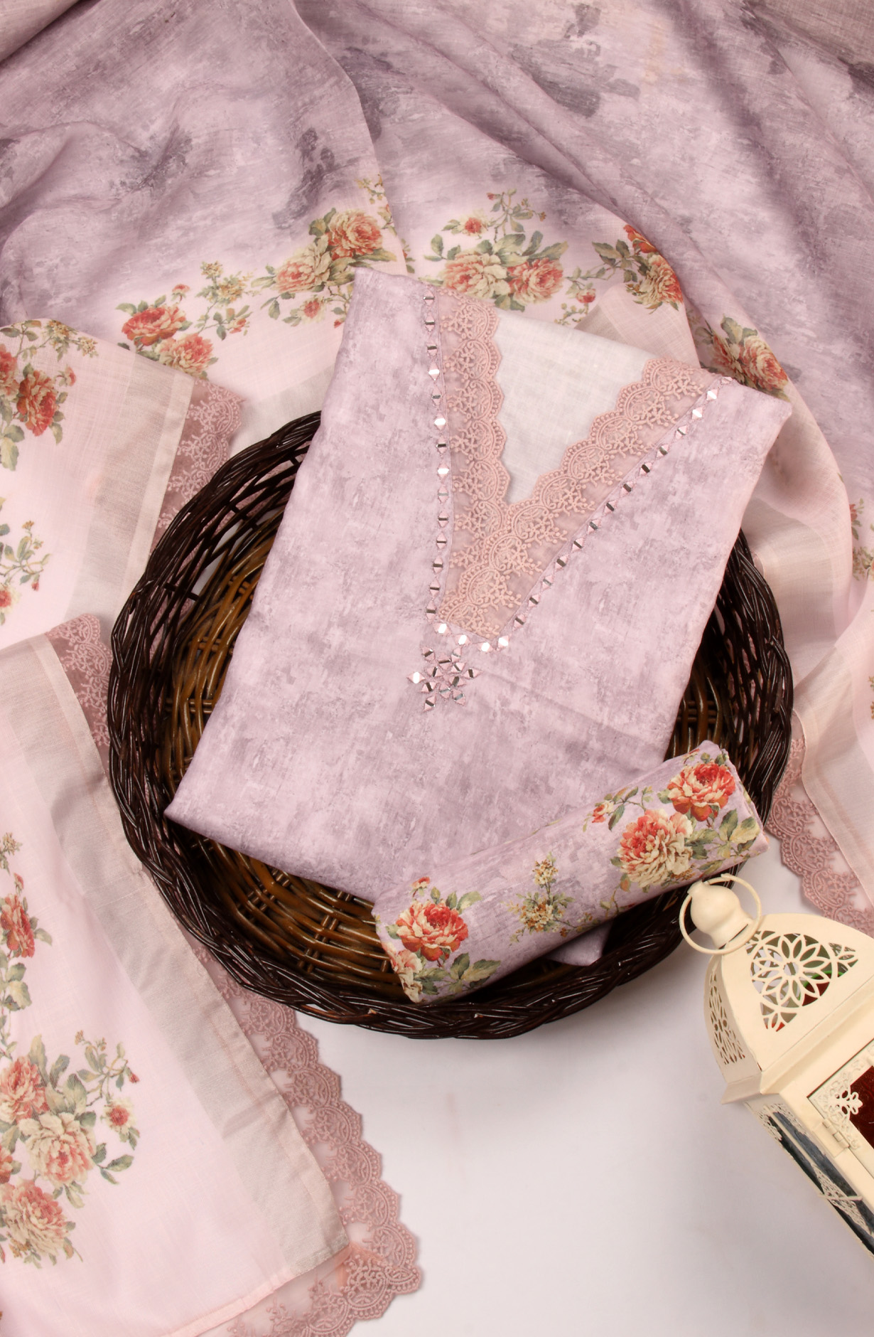 Mauve Linen Beautiful Salwar Kameez with Dupatta - 131-SD2163