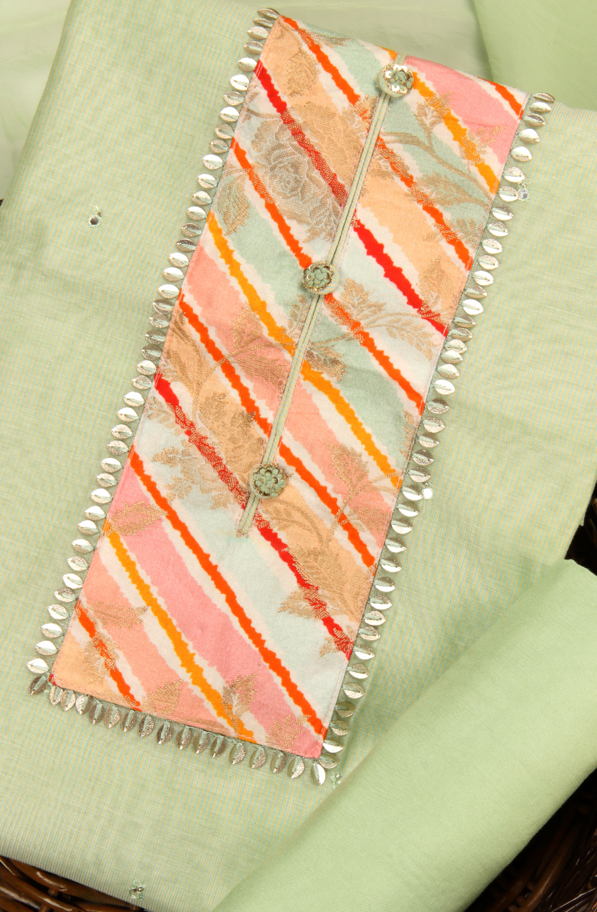 Sea Green Chanderi Unstitched Salwar Kameez with Organza Dupatta - 131-SD9836A