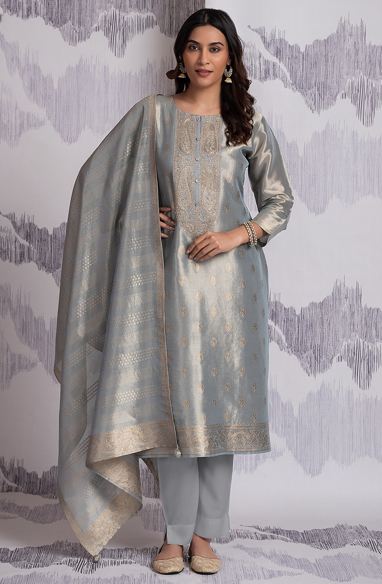 Silk Tissue Jacquard Suit with Beautiful Dupatta - R157-SPR2146A