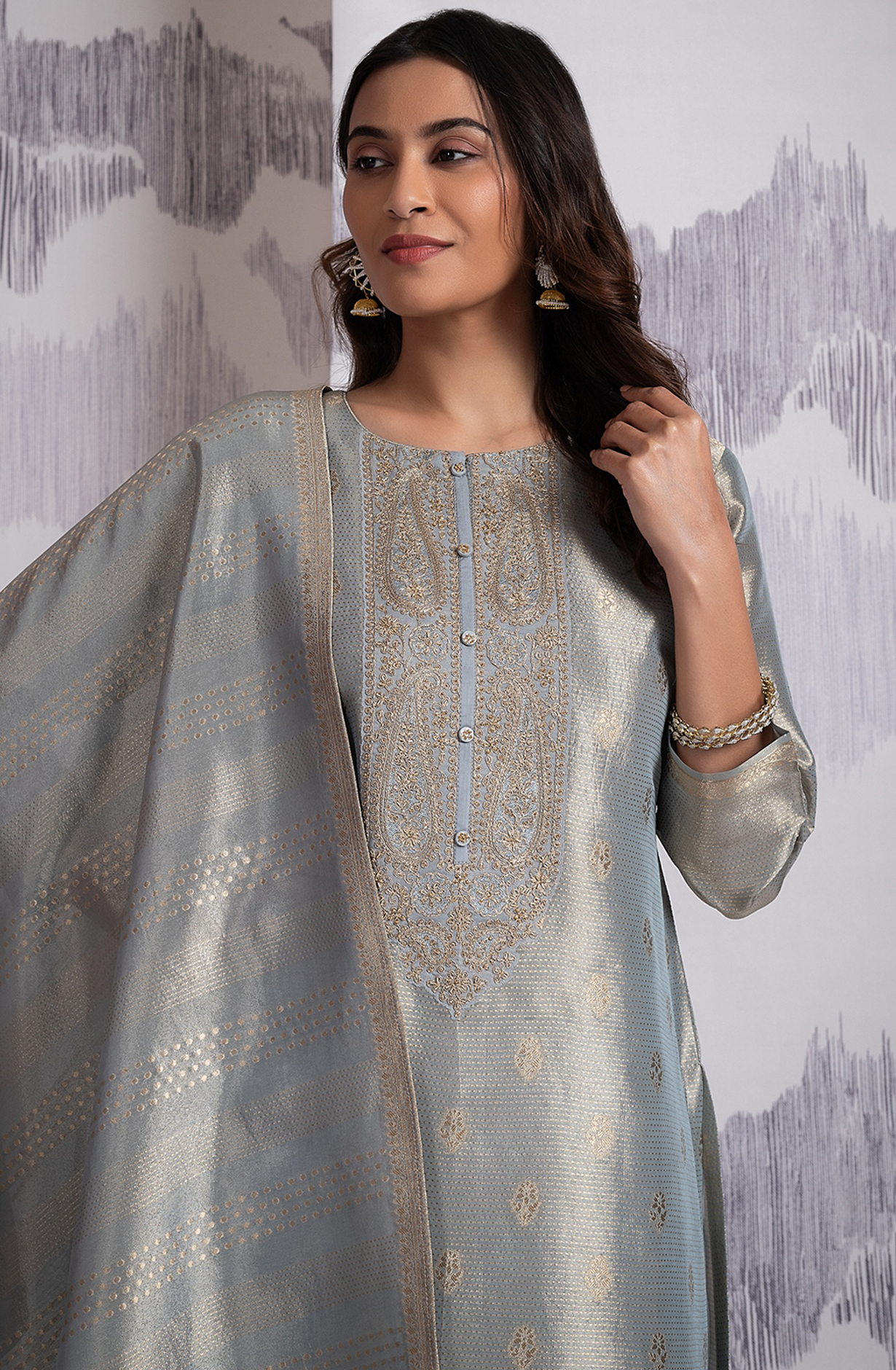 Silk Tissue Jacquard Suit with Beautiful Dupatta - R157-SPR2146A