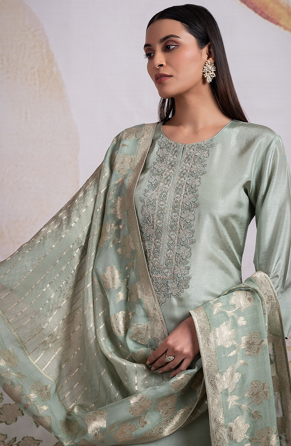 Silk Jacquard Suit with Beautiful Organza Dupatta - R157-SPR2148