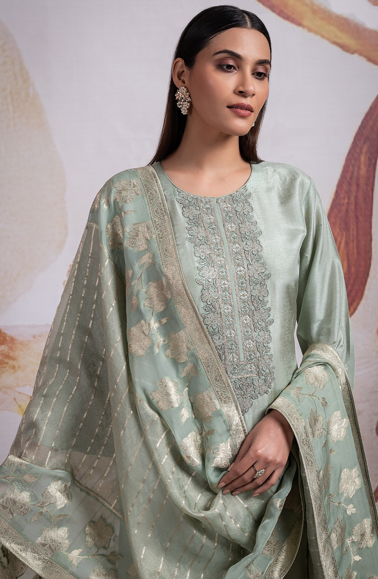 Silk Jacquard Suit with Beautiful Organza Dupatta - R157-SPR2148